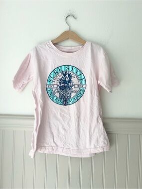 Surf Style Girls 10-12 Pink Teal Graphic Tee Preppy Short Sleeve Shirt